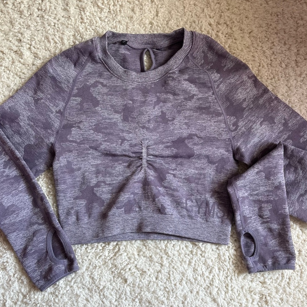 Gymshark Mauve Camo Cropped Long-Sleeve Top